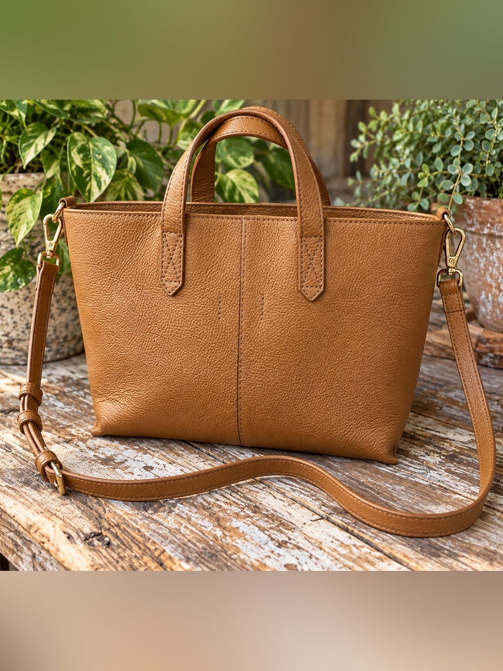 LOFT leather mini tote bag purse brown